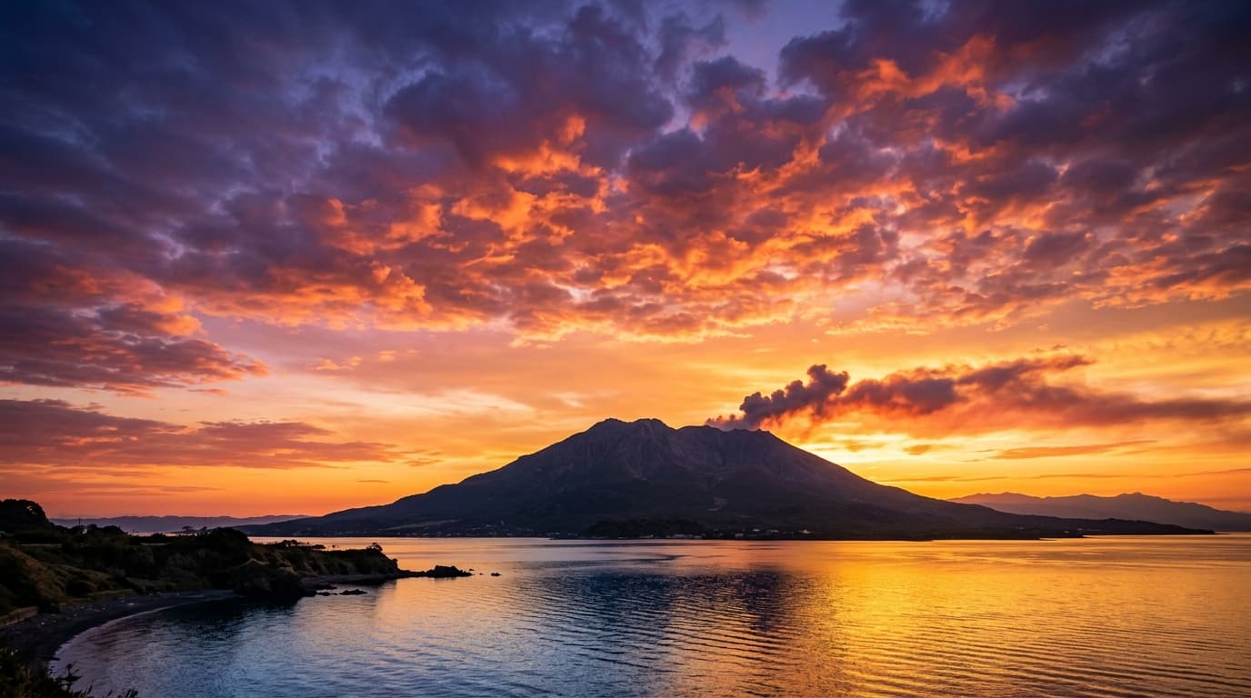 夕景の桜島と錦江湾 — 鹿児島